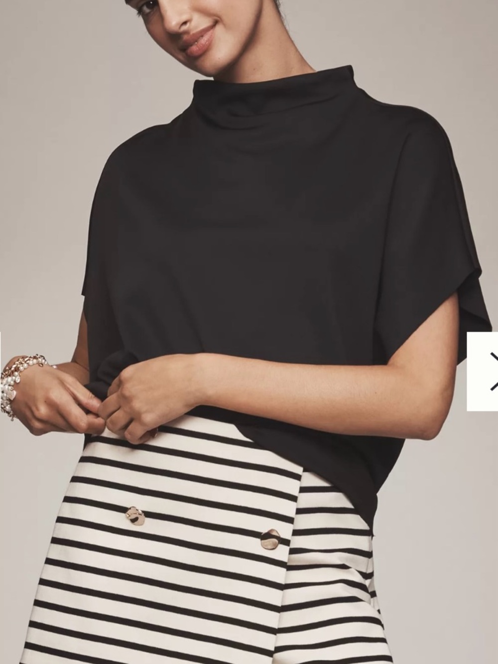 Anthropologie Black & Cream Printed Blouse with Gold Threading